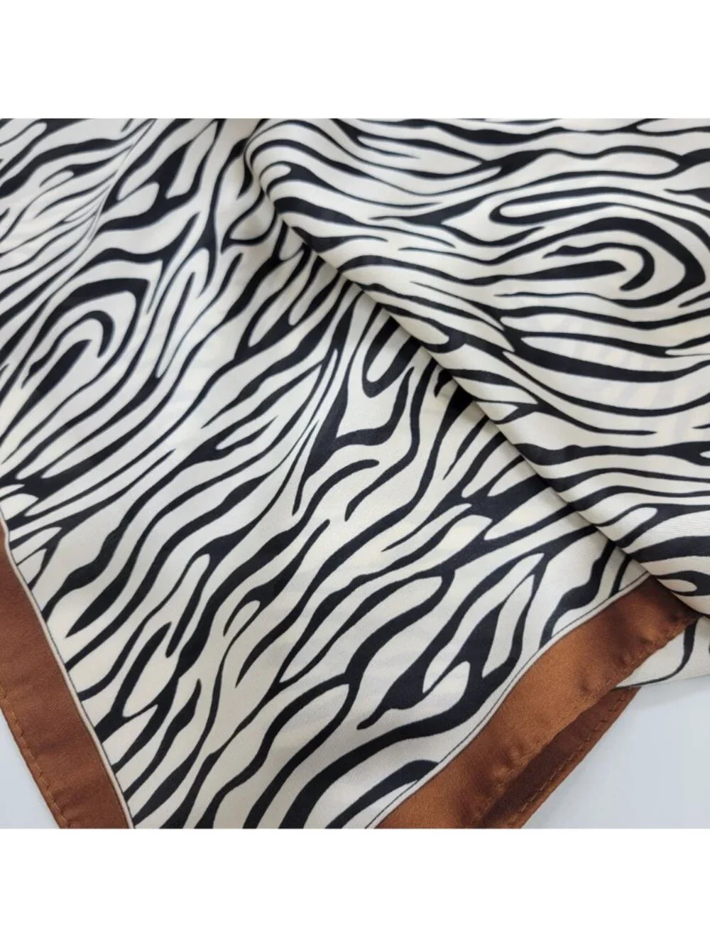 ⭐New Elegant Bandana Square Scarf Silky Satin Soft Animal Print Zebra Brown Wrap